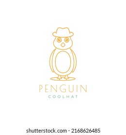 line cute penguin with hat logo design vector graphic symbol icon illustration creative idea