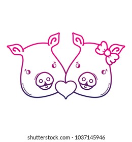 line cute pig couple animal lover