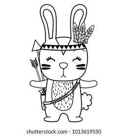 line cute rabbit animal with feathers and arrows