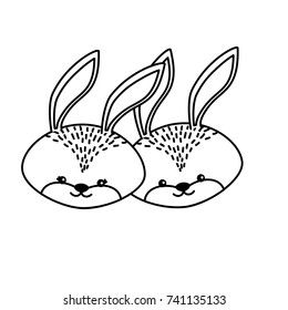 line cute rabbit head animal couple together