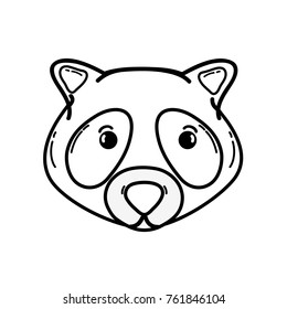 line cute raccoon head wild animal vector illustration