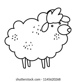line cute sheep farm animal icon