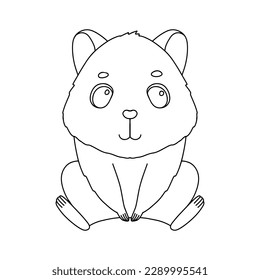 Line cute sitting hamster. Vector outline graphic illustration, character baby animal isolated on white background