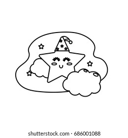 line cute star with cloud in the sky design