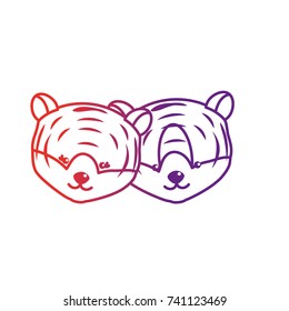 line cute tiger head animal couple together