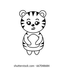 line cute tiger wild animal with face expression