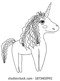 Line cute Unicorn for coloring book or page. Unicorn nursery art.