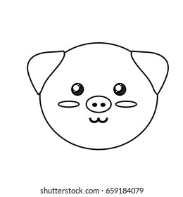 line cute wild animal face with expression