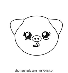 line cute wild animal face with expression