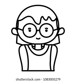 line cute woman with glasses style and blouse
