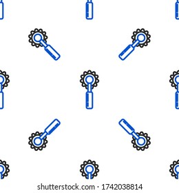 Line Cutter tool icon isolated seamless pattern on white background. Sewing knife with blade. Colorful outline concept. Vector