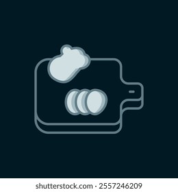 Line Cutting board with vegetables icon isolated on black background. Chopping Board symbol. Flat filled outline style with shadow. Vector