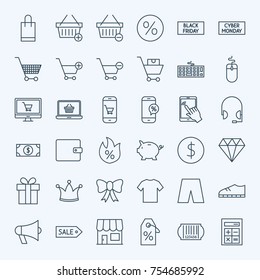 Line Cyber Monday Icons. Vector Set of Outline Black Friday Sale Symbols.