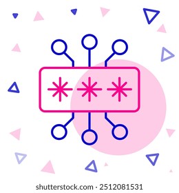 Line Cyber security icon isolated on white background. Closed padlock on digital circuit board. Safety concept. Digital data protection. Colorful outline concept. Vector