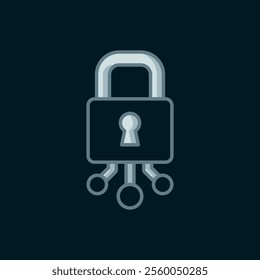 Line Cyber security icon isolated on black background. Closed padlock on digital circuit board. Safety concept. Digital data protection. Flat filled outline style with shadow. Vector