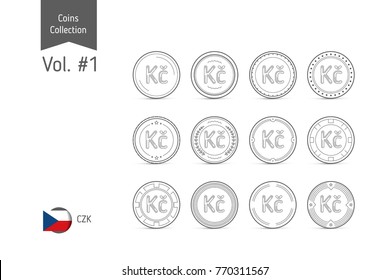 Line Czech Koruna coin vector. Isolated on white background. Simple thin line coin icons set for websites, web design, mobile app, infographics.