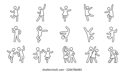 Line dancer, dancer couple icon. Latin, tango, salsa girl, boy pose outline icon. Editable stroke pictogram man set. Isolated vector illustration.