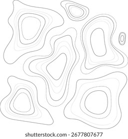 Line and dashed line topographic texture shape for music or event poster with square transparent background