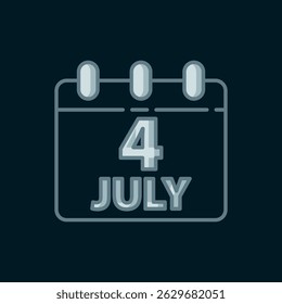Line Day calendar with date July 4 icon isolated on black background. USA Independence Day. 4th of July. Flat filled outline style with shadow. Vector