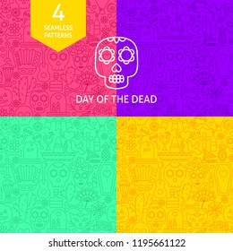 Line Day of the Dead Patterns. Four Vector Website Design Backgrounds.