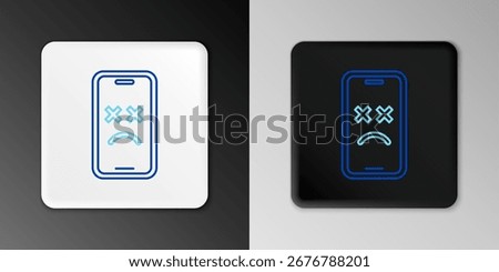 Line Dead mobile icon isolated on grey background. Deceased digital device emoji symbol. Corpse smartphone showing facial emotion. Colorful outline concept. Vector