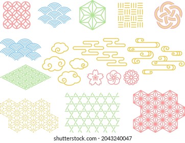 Line decoration set of Japanese traditional patterns