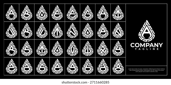 Line decorative water drop initial letter A-Z logo set