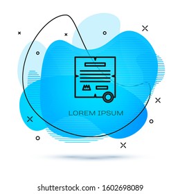 Line Decree, paper, parchment, scroll icon icon isolated on white background. Abstract banner with liquid shapes. Vector Illustration