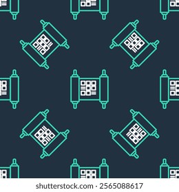 Line Decree, paper, parchment, scroll icon icon isolated seamless pattern on black background. Chinese scroll.  Vector