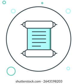 Linha Decreto, papel, pergaminho, ícone de rolagem ícone isolado no fundo branco. Conceito de contorno colorido. Vetor