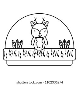 line deer cute animal in the countryside and plants