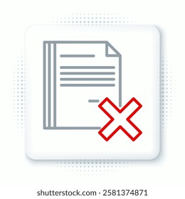 Line Delete file document icon isolated on white background. Rejected document icon. Cross on paper. Colorful outline concept. Vector