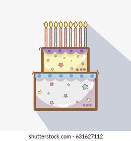 line delicious cake happy birthday celebration
