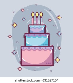 line delicious cake happy birthday celebration