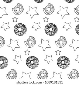 line delicious donut and stars patch background
