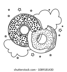 line delicious donuts with cloud pop art