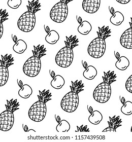 line delicious pineapple and apple fruits background