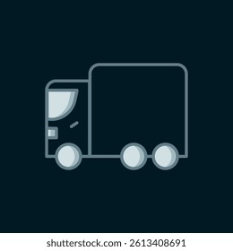 Line Delivery cargo truck vehicle icon isolated on black background. Flat filled outline style with shadow. Vector