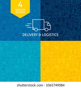 Line Delivery Logistics Patterns. Four Vector Website Design Backgrounds.