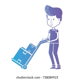 line delivery man with package in platform trolleys