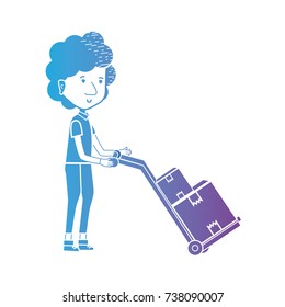 line delivery man with packages in platform trolleys