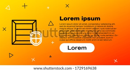 Line Delivery pack security with shield icon isolated on yellow background. Delivery insurance. Insured cardboard boxes beyond the shield. Colorful outline concept. Vector Illustration