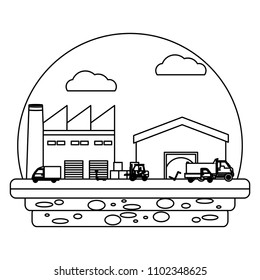 line delivery store with trucks containers and boxes