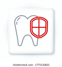 Line Dental protection icon isolated on white background. Tooth on shield logo. Colorful outline concept. Vector