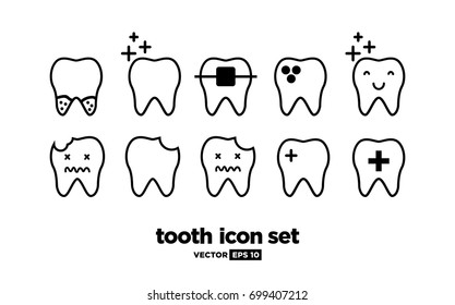 Line Dental Tooth Icon Set