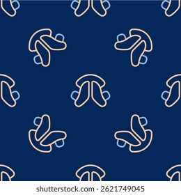 Line Dental tooth plate icon isolated seamless pattern on blue background.  Vector