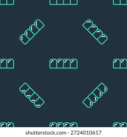 Línea Dentaduras postizas modelo icono aislado sin patrón sobre fondo negro. Dientes de la mandíbula superior. Concepto dental.  Vector