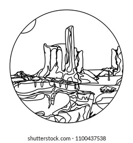 line desert palm tree with canyon landscape