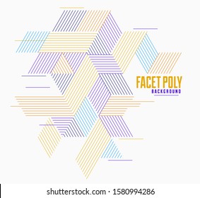 Line design 3D cubes and triangles abstract background, polygonal low poly isometric retro style template. Stripy graphic element isolated. Template for poster or banner, cover or ad.