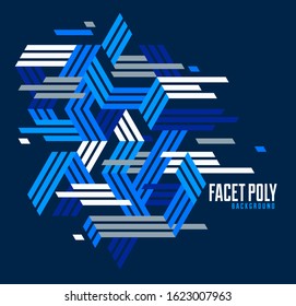 Line design 3D cubes and triangles abstract background, polygonal low poly isometric retro style template. Stripy graphic element isolated. Template for poster or banner, cover or ad.